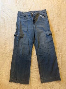 American eagle dreamy drape super high rise baggy wide leg jeans size 18 long